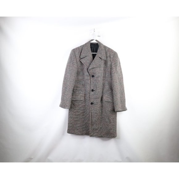 Vintage 50s Rockabilly Mens 42R Distressed Wool Tweed Trench Coat